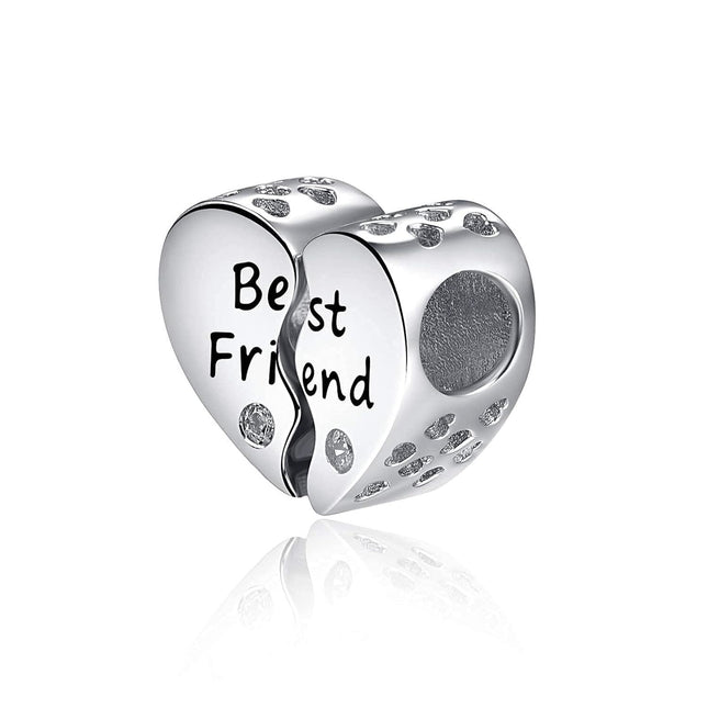 925 Sterling Silver Heart Best Friend Charm Bead Bracelet Pendant Necklace Gift for Women Girls DIY Jewelry Making Supplies Accessories 6mm Hole Size (Set of 4)