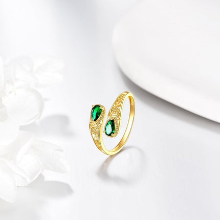 14K Gold Spoon Ring, Adjustable Open Design, Hypoallergenic, Ideal for Daily Wear & Gifts, Size US 7