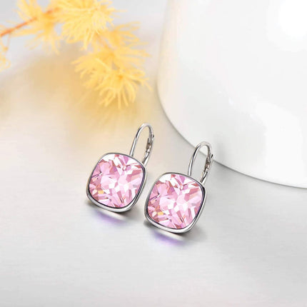 925 Sterling Silver Green Cushion Cut Austrian Crystal Leverback Earrings Hypoallergenic Gift for Her