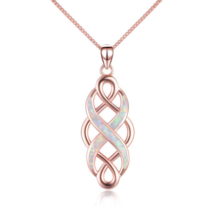 925 Sterling Silver Blue Created Opal Celtic Knot Pendant Necklace for Women