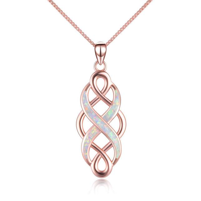 925 Sterling Silver Blue Created Opal Celtic Knot Pendant Necklace for Women