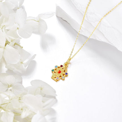 14K Gold Birthstone Tree of Life Necklace for Women Moon Star Pendant