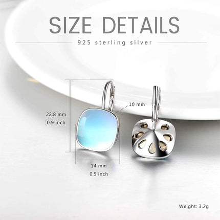 925 Sterling Silver Green Cushion Cut Austrian Crystal Leverback Earrings Hypoallergenic Gift for Her