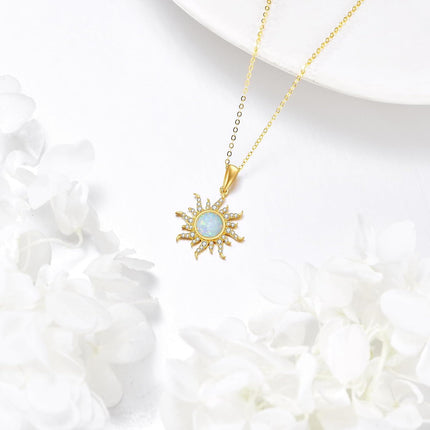 14K Gold Sun & Moon Opal Pendant Necklace for Women - Elegant s