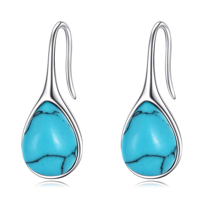 925 Sterling Silver Turquoise Teardrop Threader Earrings for Women - Long Dangle Pierced Jewelry