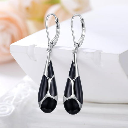 925 Sterling Silver Blue Enamel Tear Drop Leverback Earrings for Women Gift Ideas