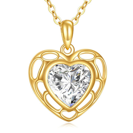 14K Gold Diamond Cut Heart-Shaped Pendant Necklace - Elegant for Her