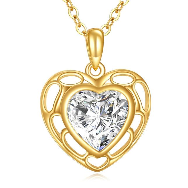 14K Gold Diamond Cut Heart-Shaped Pendant Necklace - Elegant for Her