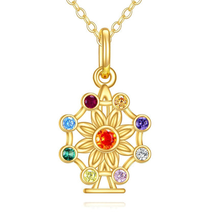 14K Gold Birthstone Tree of Life Necklace for Women Moon Star Pendant