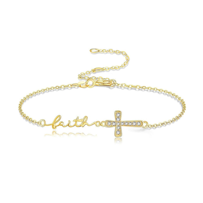 14K Gold Cross Faith Chain Bracelet - Elegant  for Her