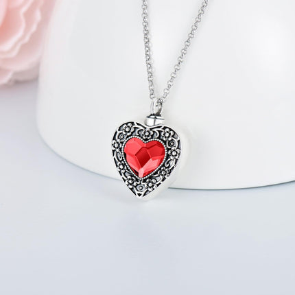 925 Sterling Silver Purple Amethyst Heart Cremation Urn Pendant Necklace with Funnel and Fill Tool - Memorial Keepsake Jewelry