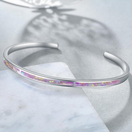 925 Sterling Silver Opal Cuff Bangle Bracelet Hypoallergenic Gift for Women