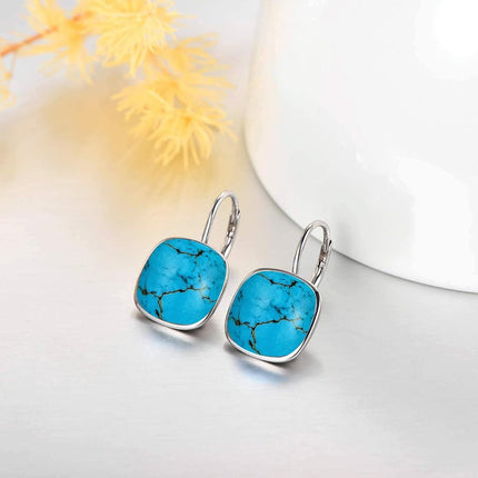 925 Sterling Silver Green Cushion Cut Austrian Crystal Leverback Earrings Hypoallergenic Gift for Her