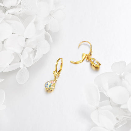 14K Gold Sun & Moon Filigree Teardrop Dangle Leverback Earrings