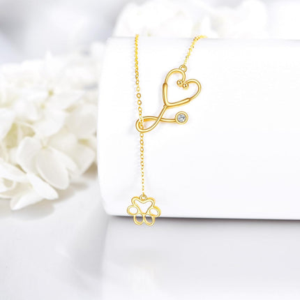 14K Gold Caduceus Heart Pendant Necklace Medical Symbol s for Nurses