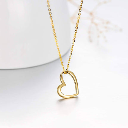 14K Gold Hollow Heart Pendant Chain Necklace for Women Gifts