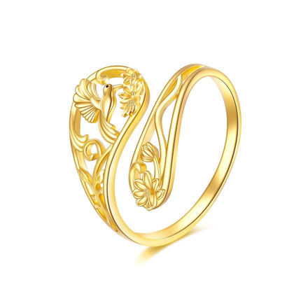 14K Gold Adjustable Spoon Ring Open Jewelry Gift for Women