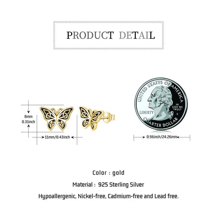 Gold 925 Sterling Silver Celtic Knot Butterfly Stud Earrings for Women and Girls