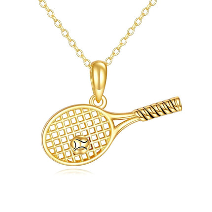 14K Solid Gold Tennis Racket & Ball Sports Pendant Necklace - Real 14Kt s for Her Him
