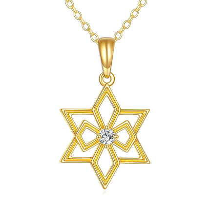 14K Gold Diamond Star of David Pendant Necklace for Women