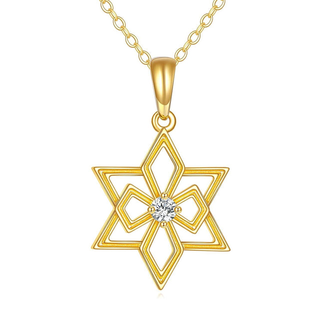 14K Gold Diamond Star of David Pendant Necklace for Women