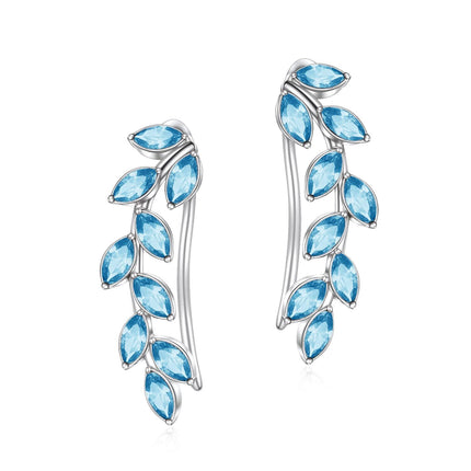 925 Sterling Silver Pink Austrian Crystal Leaf Ear Climber Hypoallergenic Earrings