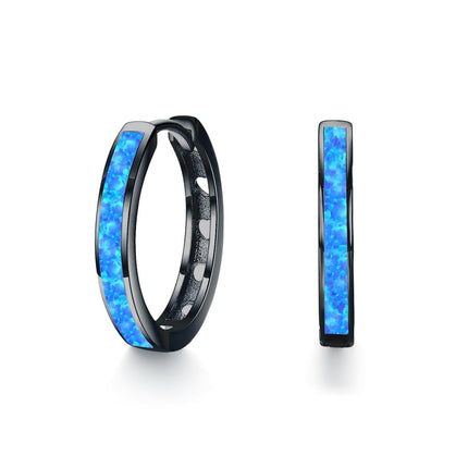 925 Sterling Silver Simulated Opal Hoop Earrings for Women Hypoallergenic Huggie Hinged Hoops Colorful Jewelry Gift