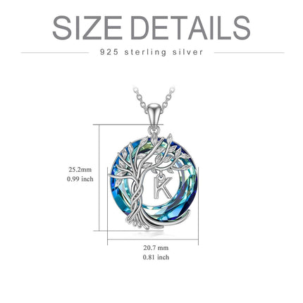 925 Sterling Silver Blue Crystal Tree of Life Initial Necklace Family Letter Pendant Birthday Mother s Day Gifts for Her
