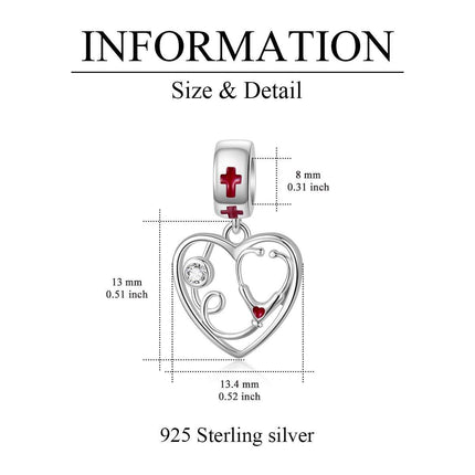925 Sterling Silver Heart Stethoscope Nurse Cross Charm Bracelet  for Women Girls