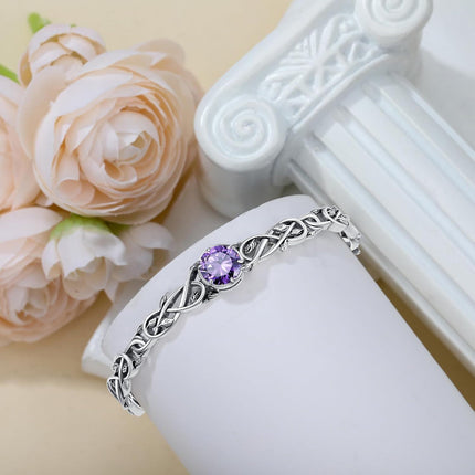 925 Sterling Silver & Natural Amethyst Vine Leaf Wrap Boho Bracelet for Women, Healing Stone Jewelry Gift, 6-7.5 Adjustable