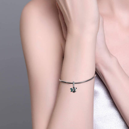 925 Sterling Silver & Austrian Crystal Cute Smiling Panda Eating Bamboo Charm for Bracelet Necklace Gift