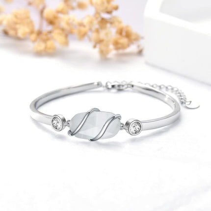 925 Sterling Silver Green Malachite Stone Bangle Bracelet for Women Gifts