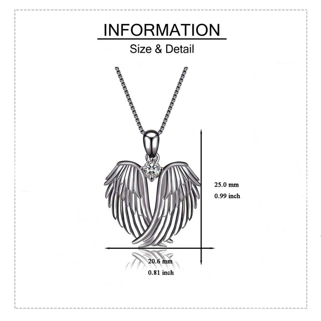 925 Sterling Silver Birthstone Angel Wings Pendant Necklace
