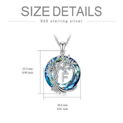 925 Sterling Silver Blue Crystal Tree of Life Initial Necklace Family Letter Pendant Birthday Mother s Day Gifts for Her