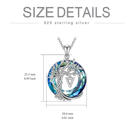 925 Sterling Silver Blue Crystal Tree of Life Initial Necklace Family Letter Pendant Birthday Mother s Day Gifts for Her