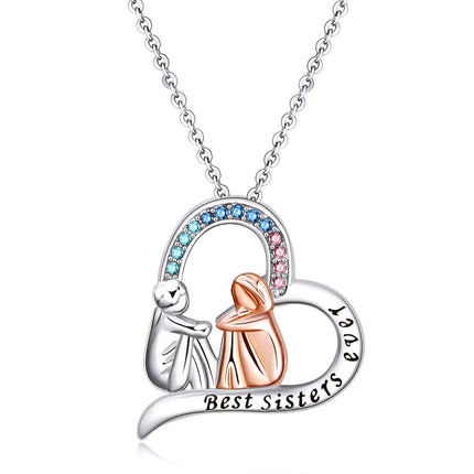 Sterling Silver Heart Necklace Sisters Gift for Friendship Birthday Christmas