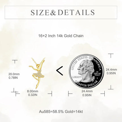 14K Gold Ballerina Shoe Pendant Necklace with Cubic Zirconia Stones for Women