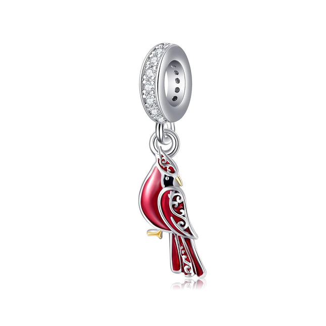 925 Sterling Silver Red Enamel Cardinal Charm Pendant for Bracelets Necklaces s