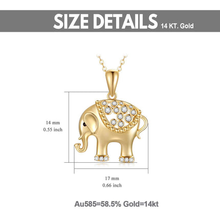 14K Gold Crystal Elephant Pendant Necklace for Women - 18 Inches Chain Length
