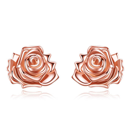 Rose Gold 925 Sterling Silver Rose Stud Earrings - Birth Flower  for Women
