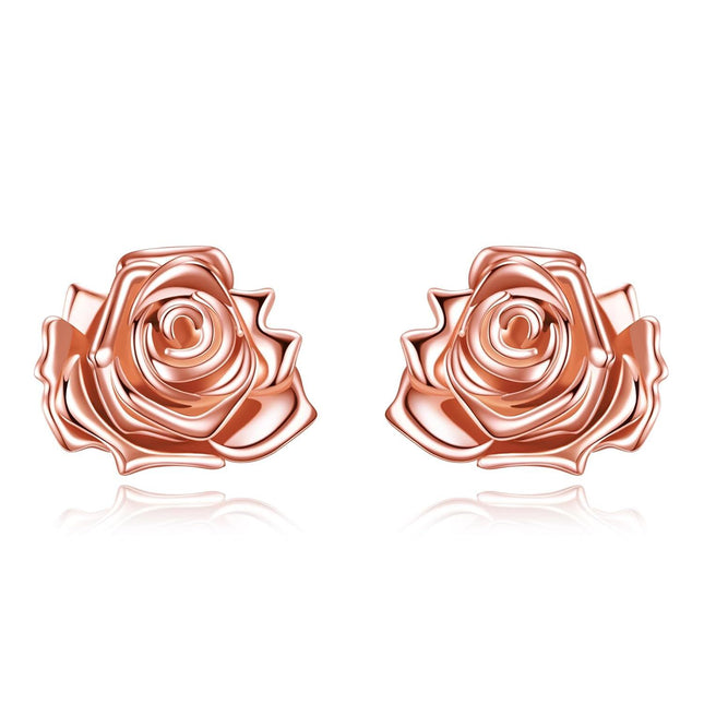 Rose Gold 925 Sterling Silver Rose Stud Earrings - Birth Flower  for Women