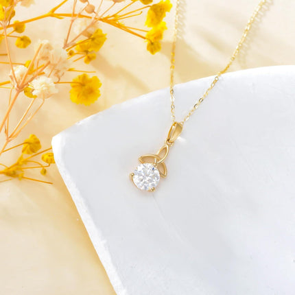 14K Gold Trinity Knot Round Cut Moissanite Solitaire Pendant Necklace for Women