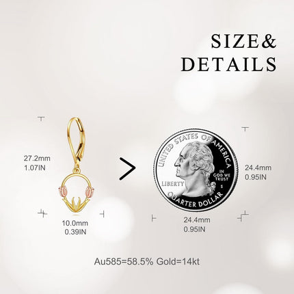 14K Gold Tulip Flower Leverback Earrings for Women