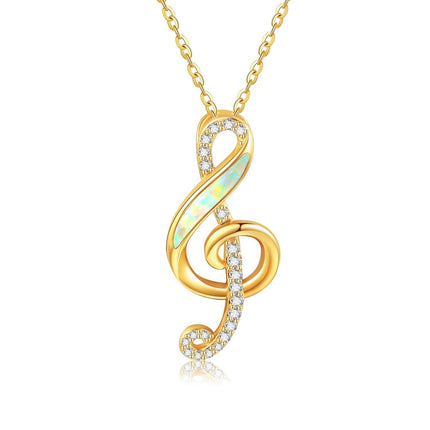 14K Gold Opal Treble Clef Music Note Pendant Necklace for Women Girls Christmas Gifts