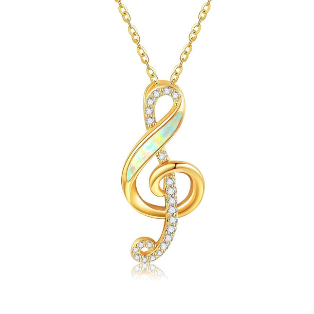 14K Gold Opal Treble Clef Music Note Pendant Necklace for Women Girls Christmas Gifts