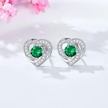 925 Sterling Silver Birthstone Heart Stud Earrings Jewelry Gifts for Women