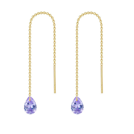 14K Solid Gold Birthstone Threader Earrings for Women Dangle Drop Jewelry Gifts
