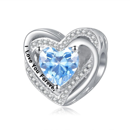 925 Sterling Silver Heart Birthstone Charms for Bracelets Jewelry Gifts