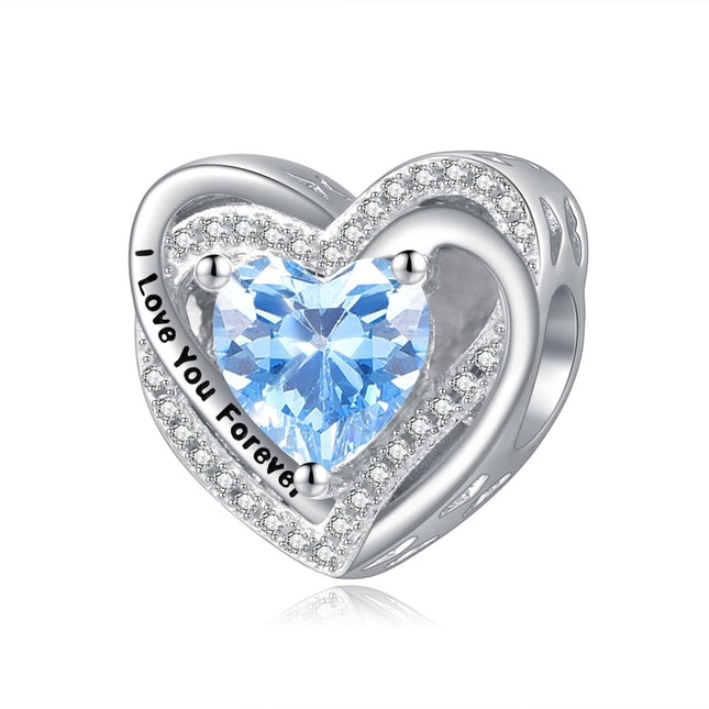 925 Sterling Silver Heart Birthstone Charms for Bracelets Jewelry Gifts
