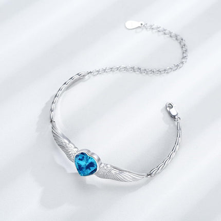 925 Sterling Silver Birthstone Angel Wings Heart Bracelet for Women Mother s Day Gift